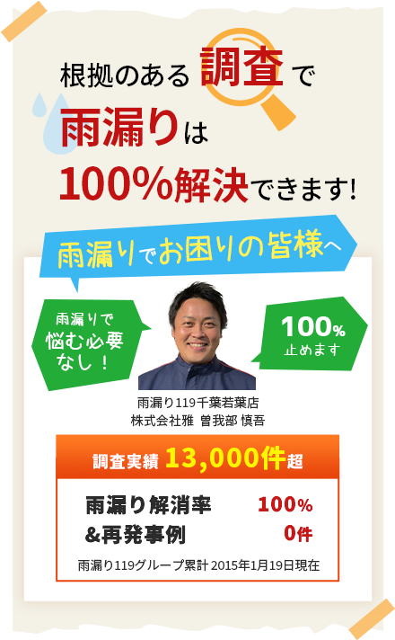 根拠のある調査で雨漏りは100%解決できます